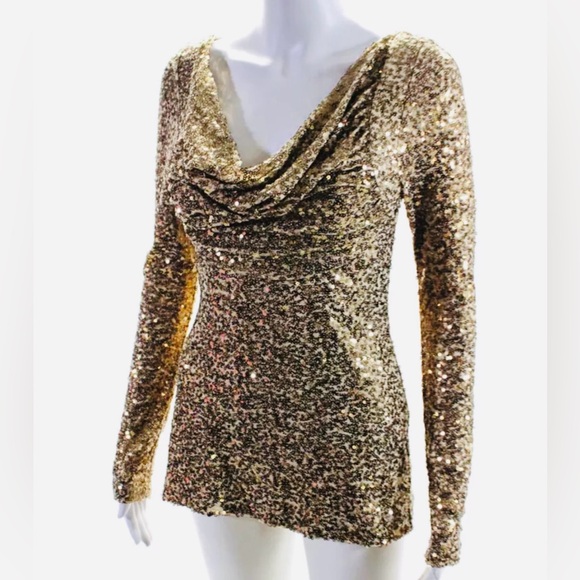 NWT Badgley Mischka | Gold Sequined Party Mini Dress or Tunic Top | Size Small - Picture 2 of 11